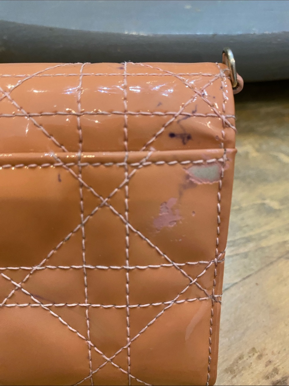 Lady Dior Lotus Quilted Patent Leather Cannage Wallet in Peachy Pink - Picture 12 of 13